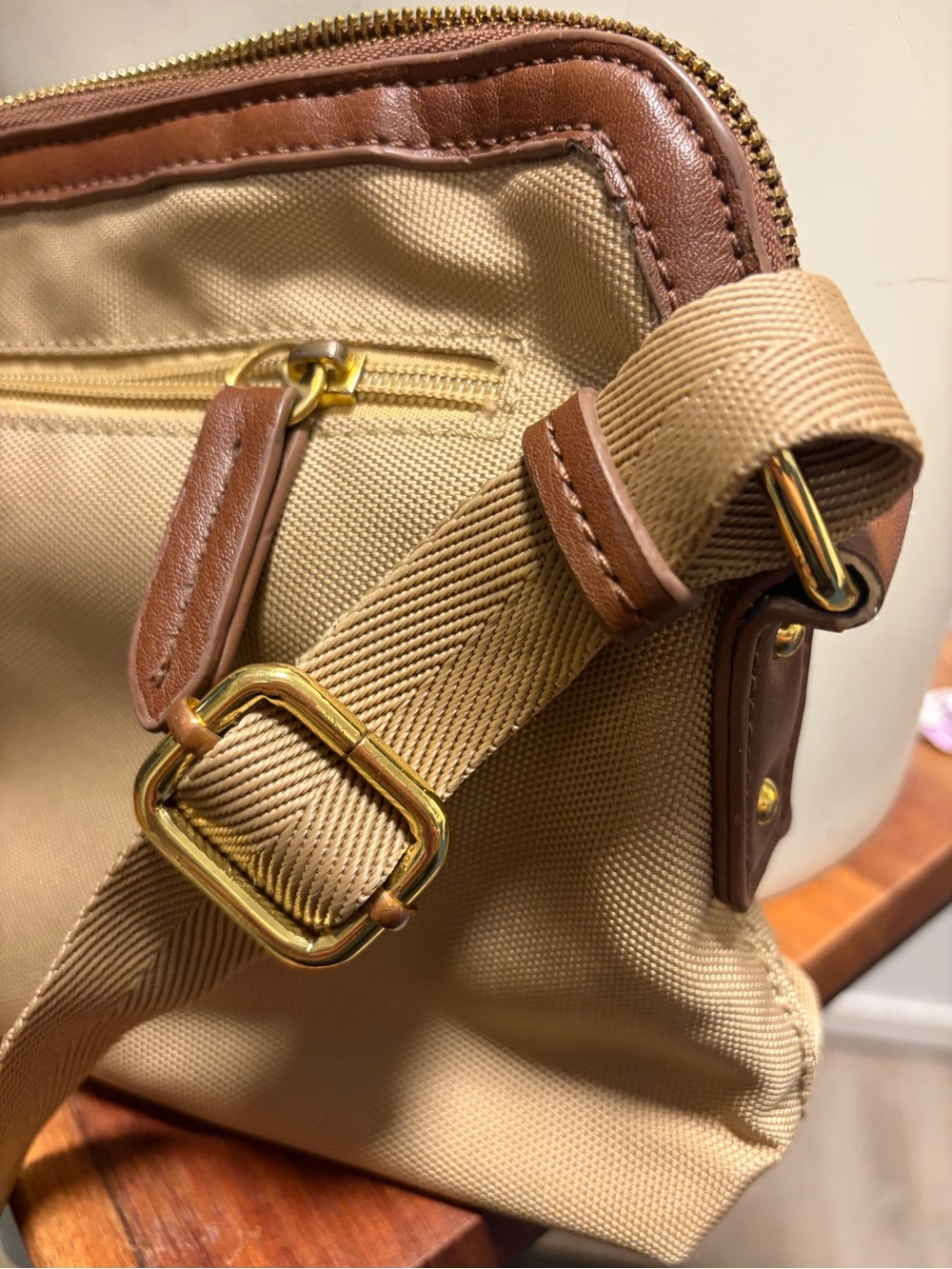 Naturalizer Beige Nylon Crossbody Bag with Gold Hardware - Picture 8 of 8
